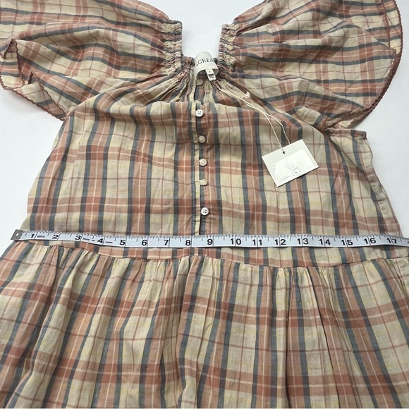 The Great. Washed Rose Plaid Iris Dress Womens Size 0 XS Extra Small Cream NEW - Picture 10 of 12